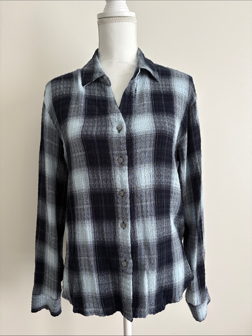 Jane and Delancey Navy and Black Plaid Shirt